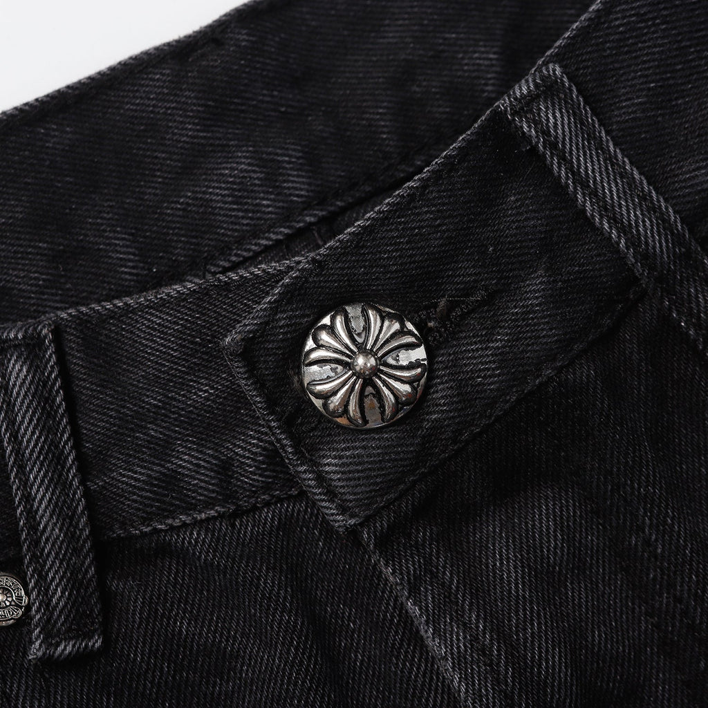 Chrome Hearts Cross Patch Embroidered & Hand-Painted Denim Shorts 9927