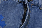 Chrome Hearts Extremely Rare Blue Cross Patch Spraypainted Jeans