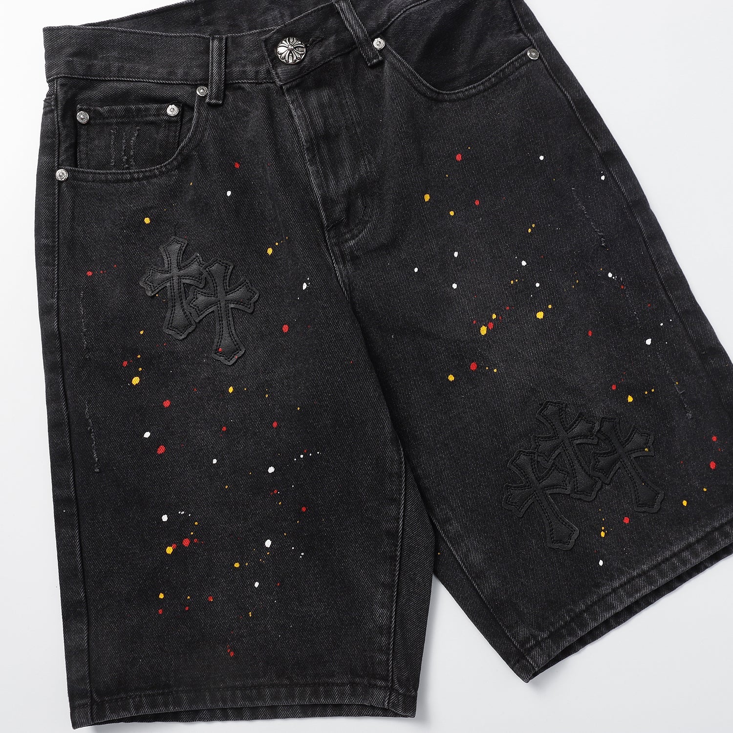 Chrome Hearts Cross Patch Embroidered & Hand-Painted Denim Shorts 9927