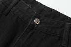 Chrome Hearts White & Blue Leather Cross Patches Jeans