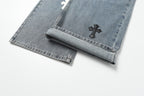 Chrome Hearts White & black Leather Cross Patches Jeans