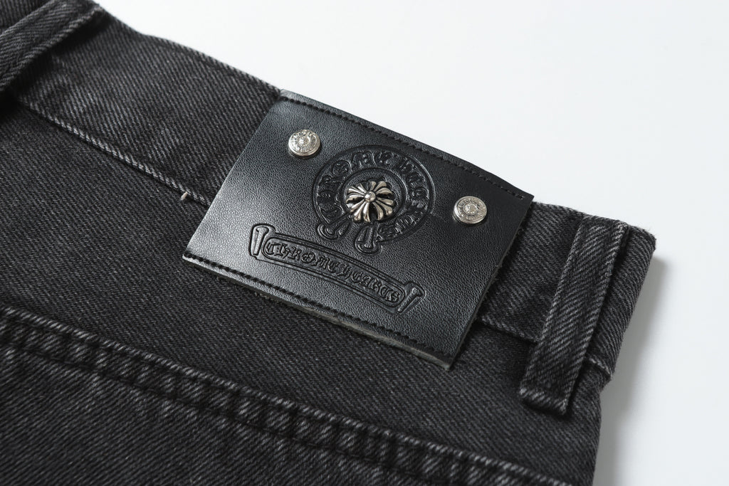 Chrome Hearts Grey & Blue Leather Cross Patches Jeans