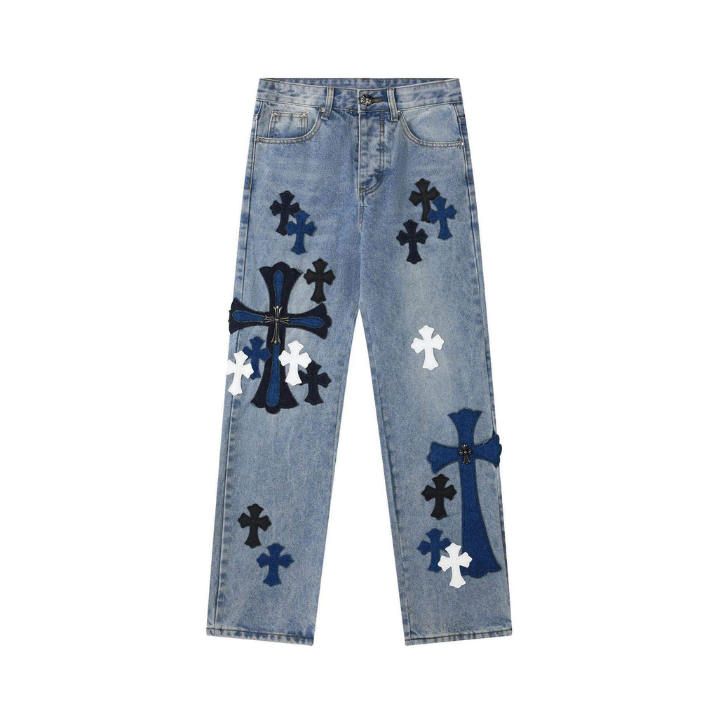 Chrome Hearts blue Silver Cross Patch Jeans