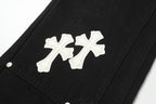 Chrome Hearts White & Blue Leather Cross Patches Jeans