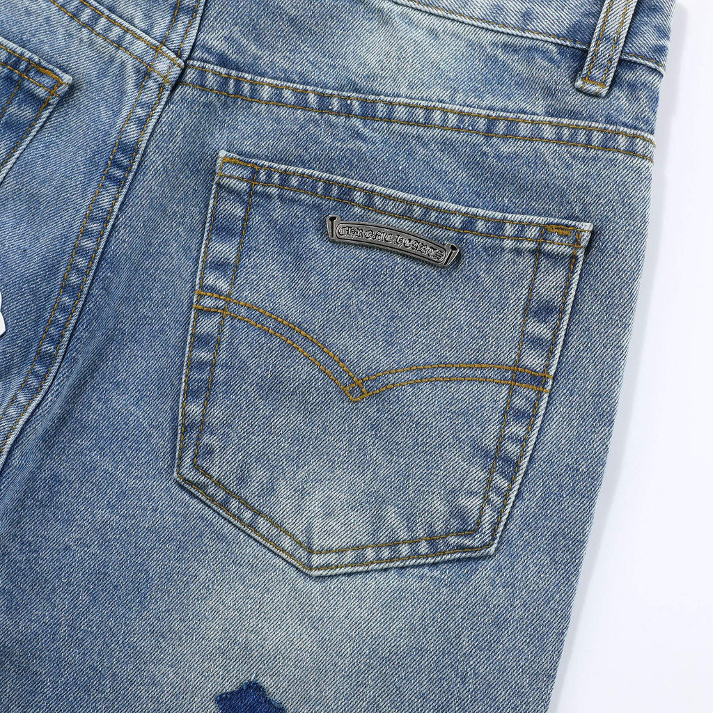 Chrome Hearts blue Silver Cross Patch Jeans